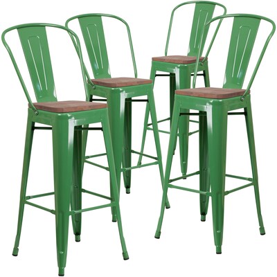 Flash Furniture Lily Contemporary Metal Vertical Back Barstool, Green, 4-Pieces/Pack (4CH3132030GBGNW)