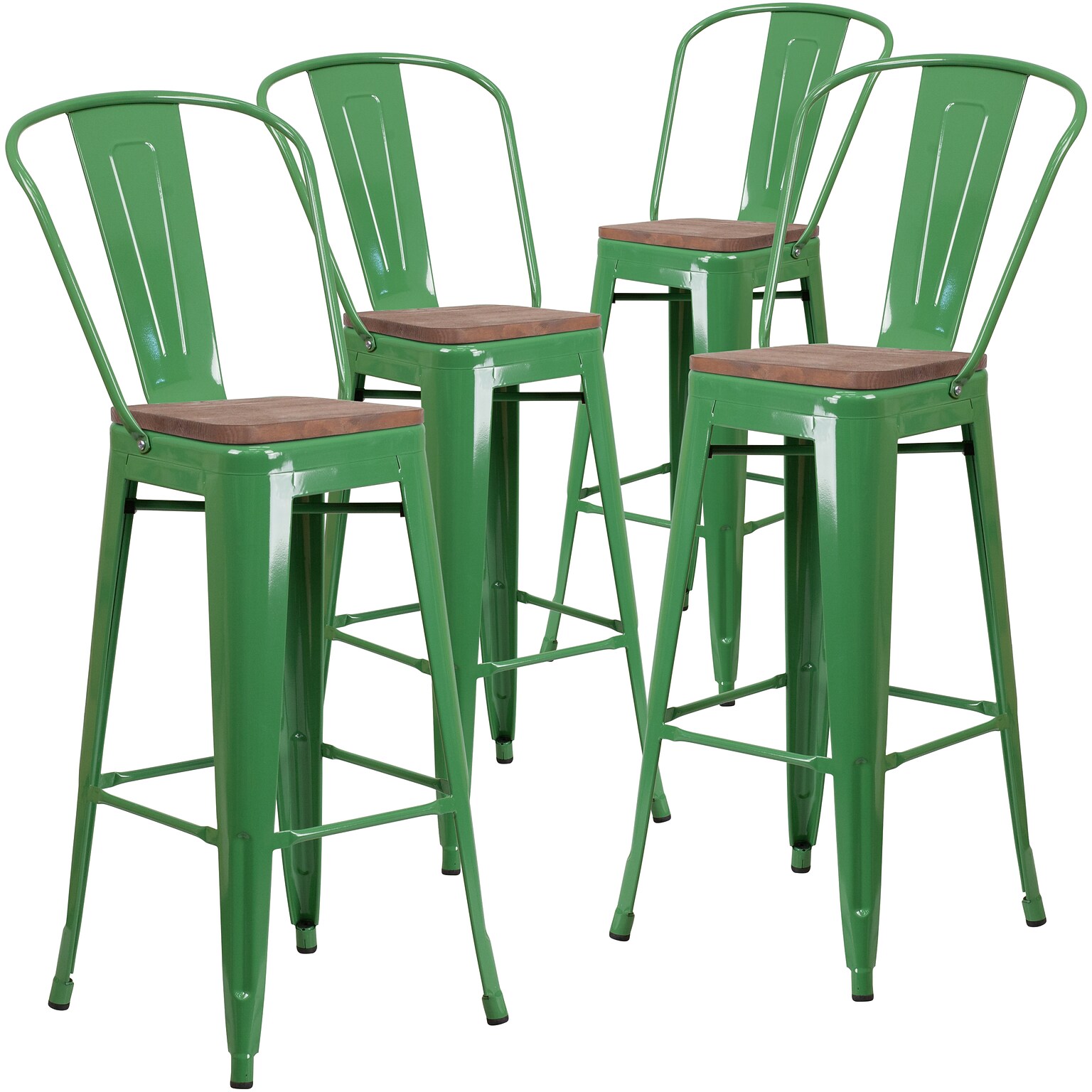Flash Furniture Lily Contemporary Metal Vertical Back Barstool, Green, 4-Pieces/Pack (4CH3132030GBGNW)