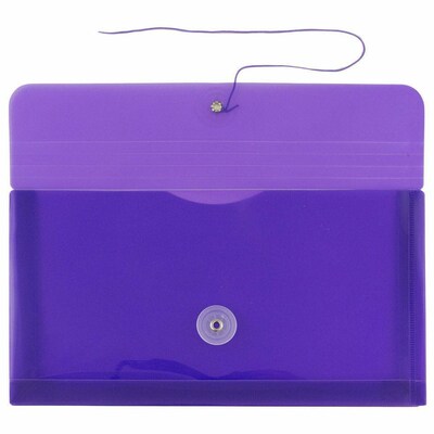 JAM Paper Premium Plastic Filing Envelope with Button & String Closure, 5 1/4 x 10, Purple, 3/Pack (921B1pux3)