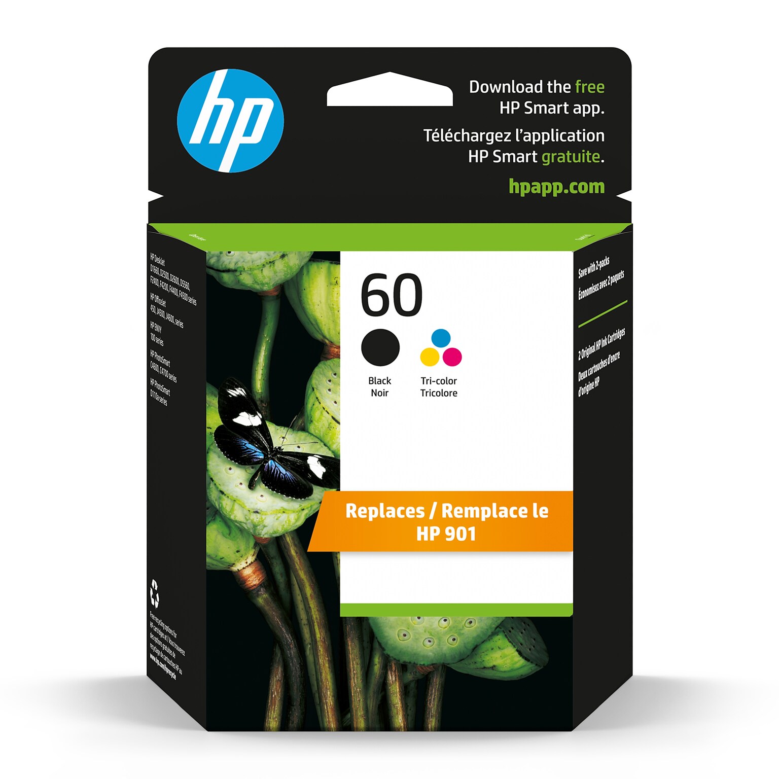 HP 60 Ink Cartridge Black/Tri-Color Standard Yield 2/Pack (N9H63FN#140 ...