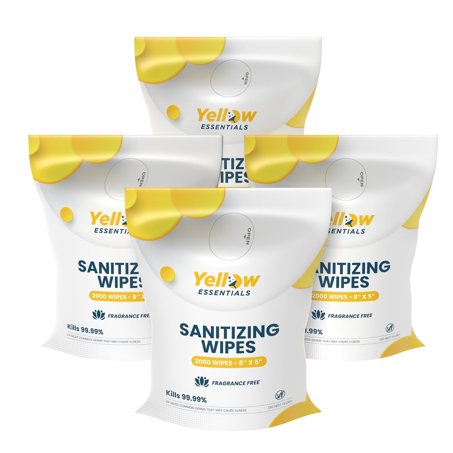 Yellow Essentials Hand Sanitizing Wipes Refill, 2000 Wipes/Roll, 4 Rolls/Carton, 8000 Wipes/Carton (YE001-2000-4PK)