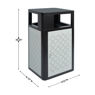 Flash Furniture Brooks Steel Indoor-Outdoor Trash Can with Locking Access Door, 31.4 Gallon, Black/Silver (UBOTB67WBLKSLV)