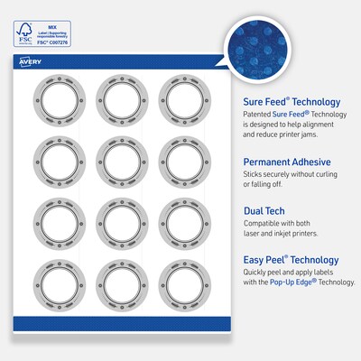 Avery Circle Multipurpose Labels, 2" Dia., White, 120/Pack (19479370602)