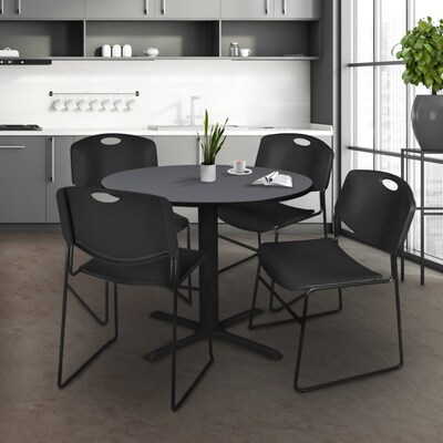 Regency 42-inch Laminate Round Table with 4 Zeng Stack Chairs, Gray & Black