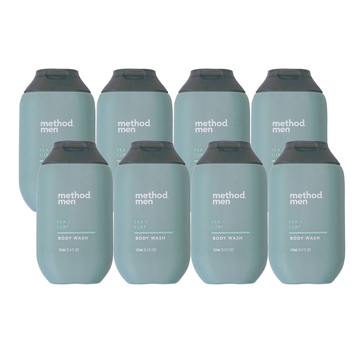 Method Men Sea + Surf Body Wash, 3.4 oz Travel Bottle, 8 Bottles/Bag, 12 Bags/Carton