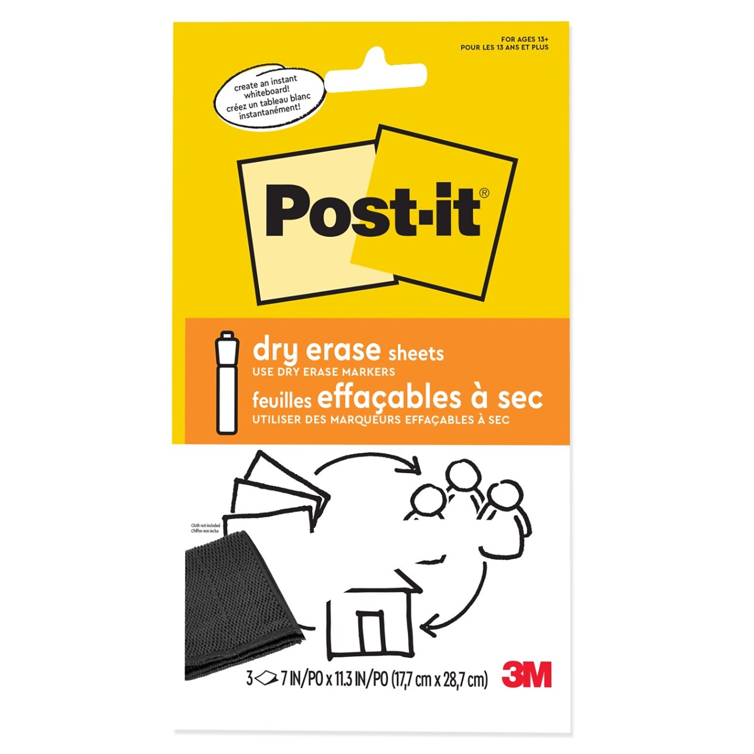 Post-it Dry-Erase Sticky Sheets, 7 x 11.3, White (DEFSHEETS-3PK)