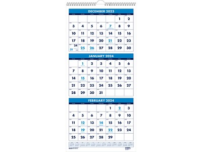 2024 House of Doolittle Compact 8 x 17 Three-Month Wall Calendar, White/Blue (3646-24)