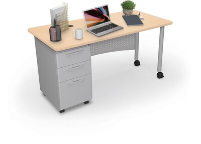 MooreCo 60W Avid Modular Single Pedestal Instructor Desk, Fusion Maple (91774-7909-7909)