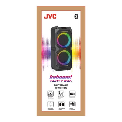 JVC Wireless Portable Bluetooth Party System Speaker with Dual Woofers, LED Lights & FM Radio, Black (SPPA300BT)