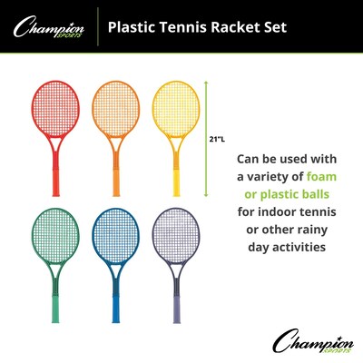 Champion Sports Plastic Tennis Racket Set, Assorted Colors (CHSJTRSET)
