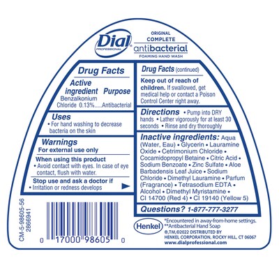 Dial Complete Antibacterial Foaming Hand Soap, 15.2 Oz. (DIA98606)