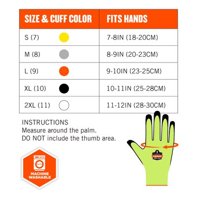 Ergodyne ProFlex 7021 Hi-Vis Nitrile Coated Cut-Resistant Gloves, ANSI A2, Wet Grip, Lime, XL, 1 Pair (17965)