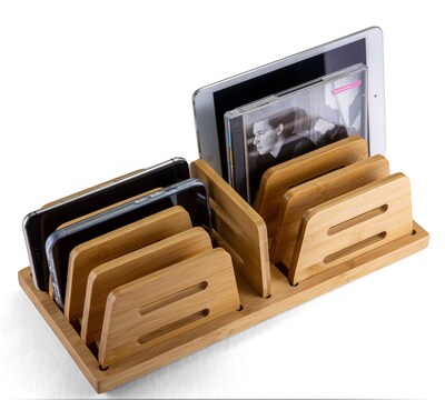 Officemate Bamboo Desk Accessories 9-Compartment Stackable Wood Desk Organizer,  Natural Wood Grain