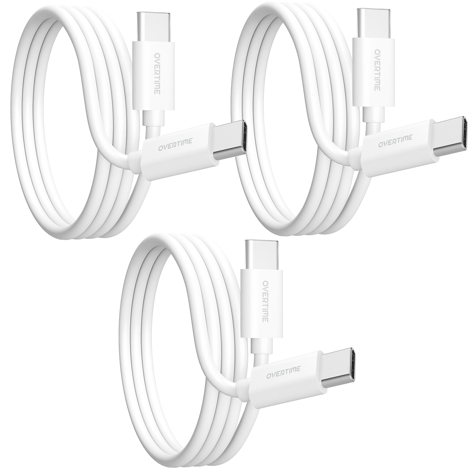 Overtime Overtime USBC Certified Charging Cables USB-C to USB-C Charging Cable, 6 ft., White, 3/Pack (MFIBLACK10FT)