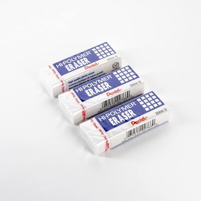 Pentel Hi-Polymer Latex Free Block Eraser, White, 3/Pack (ZEH10BP3)