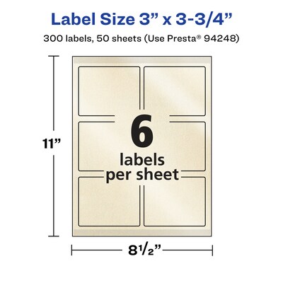 Avery Pearlized Ivory Rectangle Multipurpose Labels, 3" x 3.75", Ivory, 300/Box (94248)