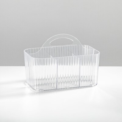 mDesign 4-Section Plastic Desktop Caddy Organizer with Handle, Plastic, Clear (26051)