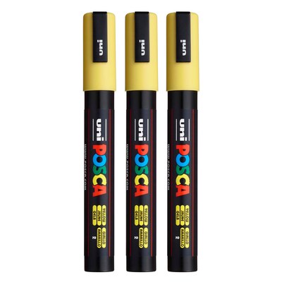 POSCA PC-5M Water Based Paint Marker, Medium Bullet Tip, Yellow, 3/Pack (UBCPC5MYELLOW-3)