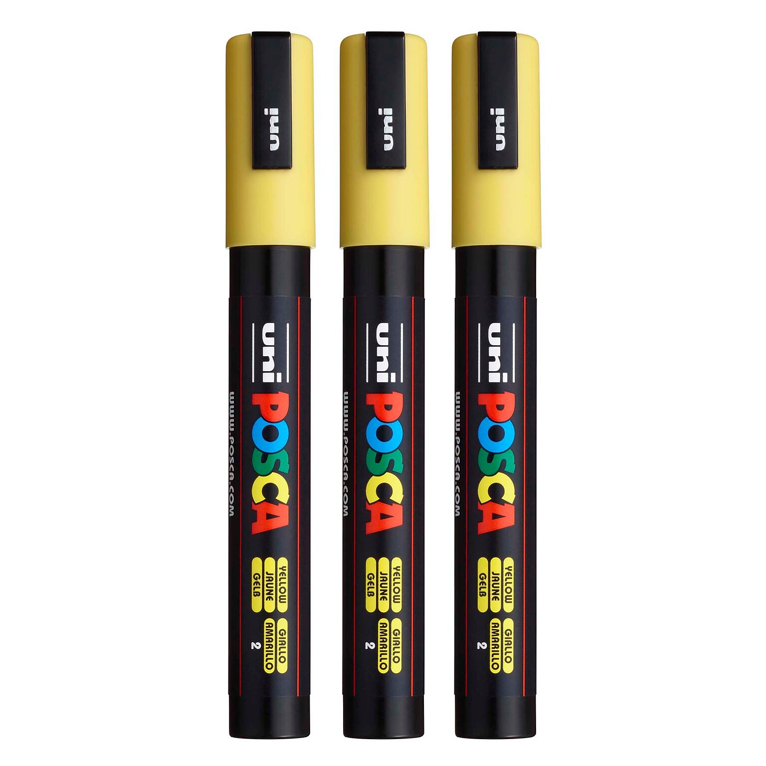 POSCA PC-5M Water Based Paint Marker, Medium Bullet Tip, Yellow, 3/Pack (UBCPC5MYELLOW-3)