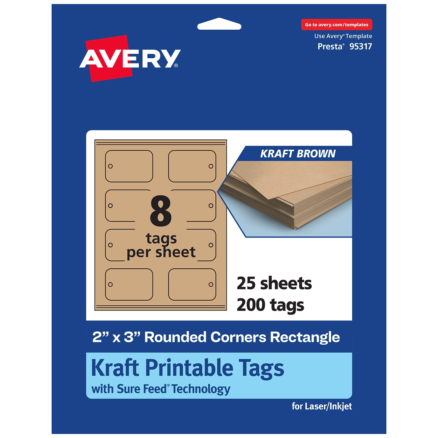 Avery 2 x 3  Blank Price & Merchandise Tags, Kraft Brown, 200/Carton (95317-KMT25)