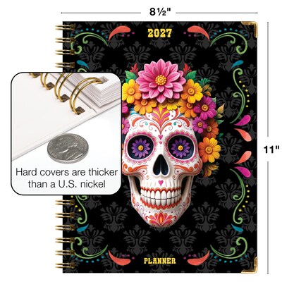 2027 Excello Brands 9" x 11" Weekly & Monthly Standard Planner, Paperboard Cover, Sugar Skull (FSHN-CY27-8511-48)