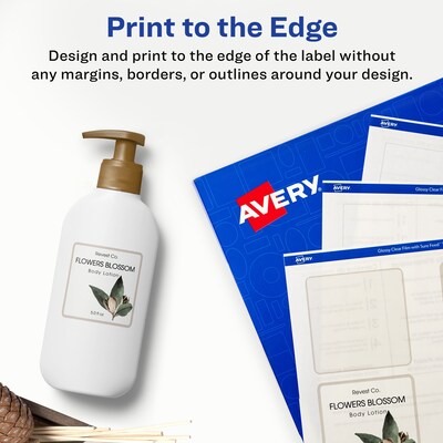 Avery Laser/Inkjet Square Glossy Labels, 2.5" x 2.5", Clear, 90 Labels/Pack (94104)