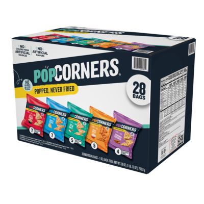 Popcorners Gluten-Free Popped Corn Chips Variety Pack, 28 Bags/Box (02486)