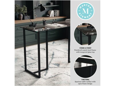 Martha Stewart Eli 47"W Glass/Steel Home Office Desk, Clear/Oil-Rubbed Bronze (XUDK1BK)