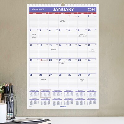 2026 AT-A-GLANCE 15.5" x 22.75" Monthly Dry Erase Wall Calendar, White/Purple (PMLM03-28-26)
