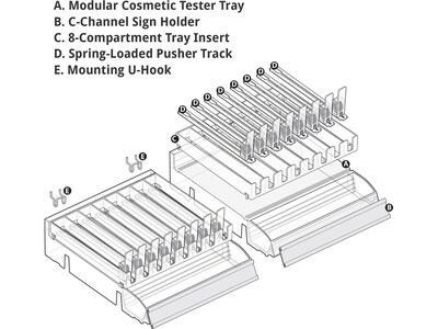 Azar 3.5" x 12" Pegboard 8-Compartment Cosmetic Tray with Tester Tray, Clear, 2/Pack (225840-TESTER-8COMP-2PK)
