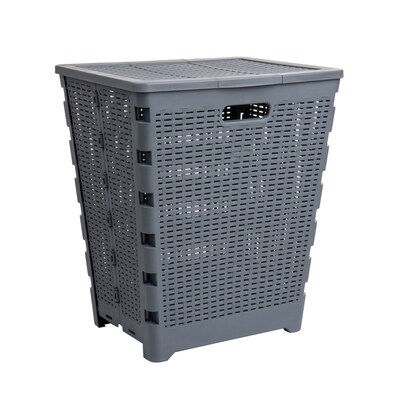Mind Reader Basket Collection 16.11-Gallon Collapsible Hamper with Lid, Plastic, Gray (FOLHAMP61-GRY)