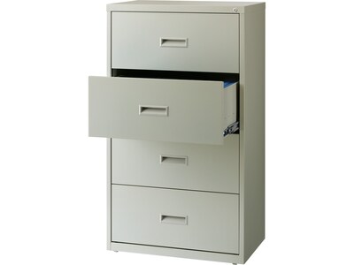 Hirsh HL1000 Series 4-Drawer Lateral File Cabinet, Letter/Legal Size, Lockable, 52.5"H x 30"W x 18.63"D, Light Gray (19440)