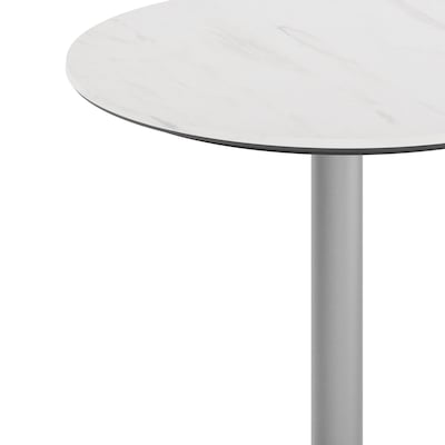 Flash Furniture Acadia 31.25" Round Wooden Dining Table with Round Base, White Faux Marble/Silver Base (STRD31WMATR18S)