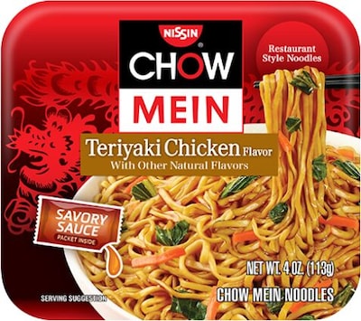 Nissin Chow Mein Teriyaki Chicken Ramen Noodles, 4 oz., 8 Bowls/Carton (08279)