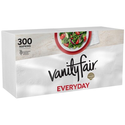 Vanity Fair Everyday Lunch Napkins, 2-Ply, White, 300 Napkins/Pack, 8 Packs/Carton (35503)