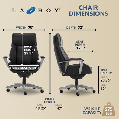La-Z-Boy Alton Ergonomic Bonded Leather Swivel Executive Chair, Black (51544)