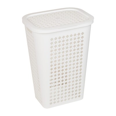 Mind Reader Slim Tapered Hamper with Lid, Plastic, White (SWHAMP50-WHT)