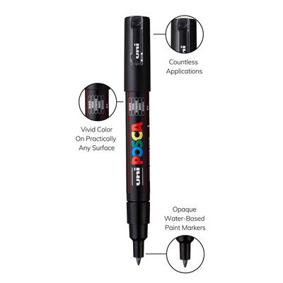 POSCA PC-1M Water Based Paint Marker, Extra Fine Bullet Tip, Black, 3/Pack (UBCPC1MBLACK-3)