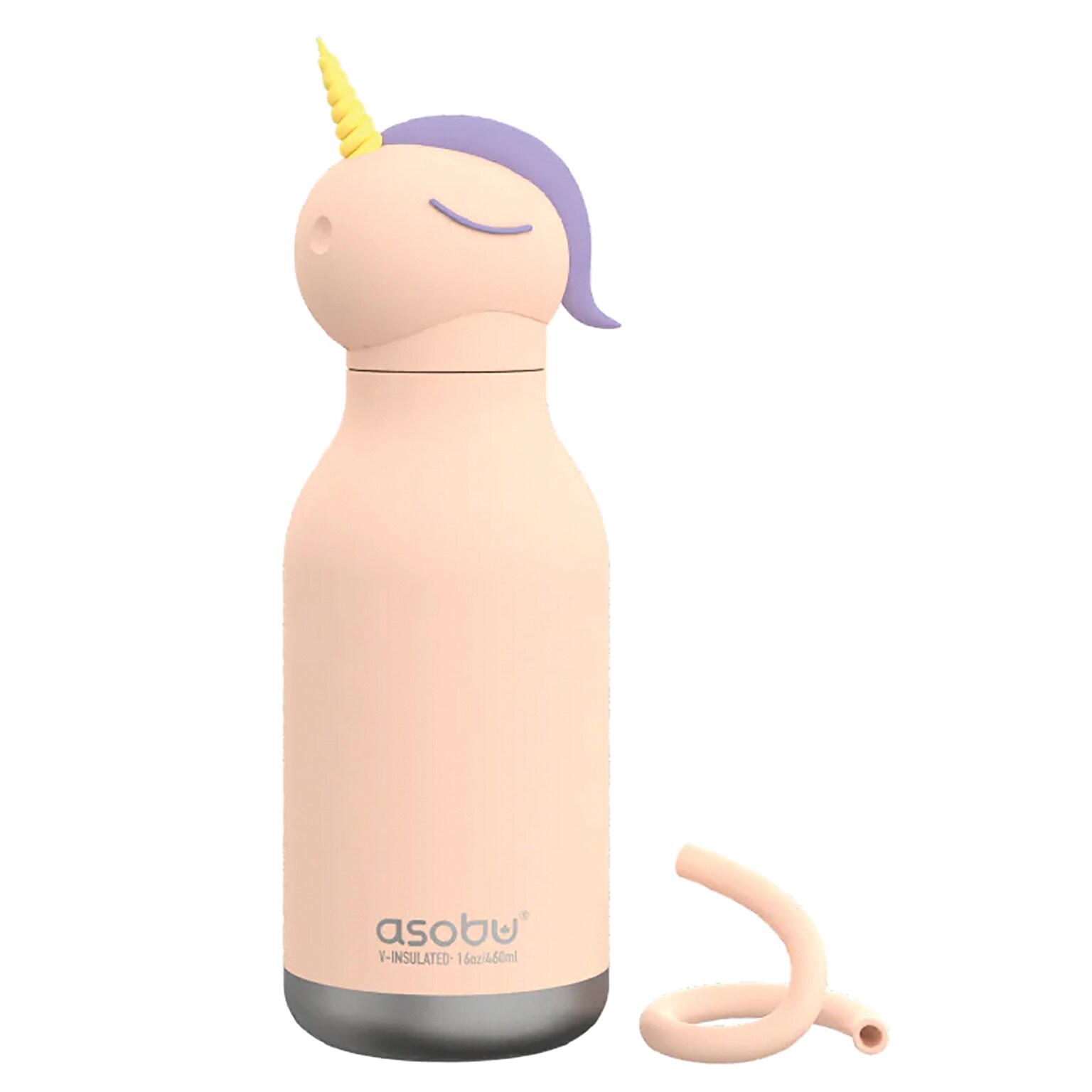 ASOBU Bestie Bottle Unicorn Vacuum Insulated Stainless Steel Water Bottle with Reusable Flexi Straw, 16 oz., Pink (SBV44UN)
