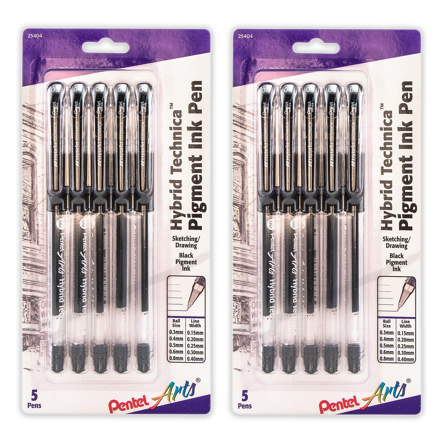 Pentel Arts Hybrid Technica Gel Pen, Black Ink, 2/Pack (PTAKN10BP5A-2)