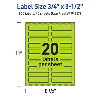 Avery Rectangle Multipurpose Labels, 0.75" x 3.5", Bright Green, 800/Pack (94217)