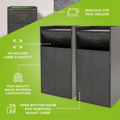 Alpine Industries Wood Trash Can, 40 Gallon, Black, 2/Pack (476-BLK-2PK)