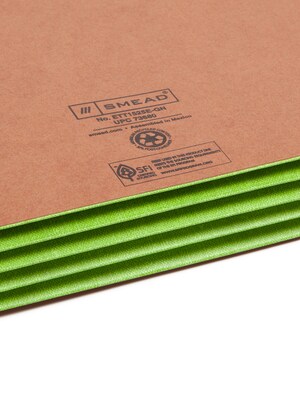 Smead Recycled Reinforced File Pocket, 3" Expansion, Letter Size, Green, 10/Box (73680)