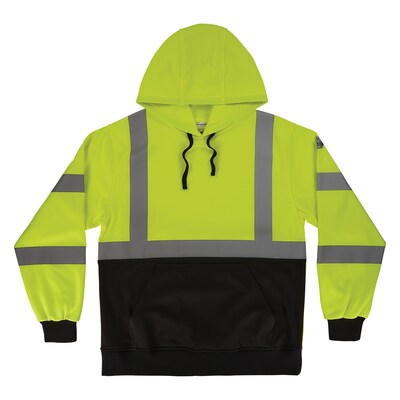 GloWear 8311BK High Visibility Long Sleeve Black Bottom Hooded Sweatshirt, ANSI Type R Class 3, Lime, Medium (22873)