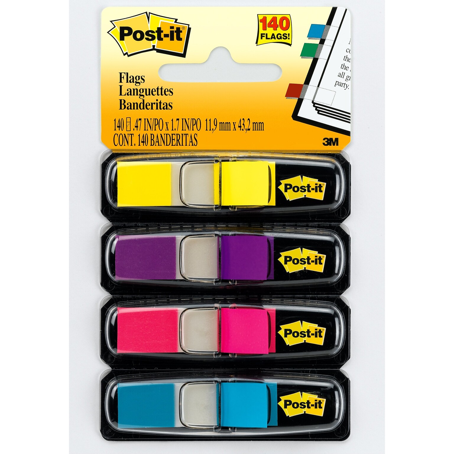Post-it Flags, .47 Wide, Assorted Colors, 140 Flags/Pack (683-4AB)