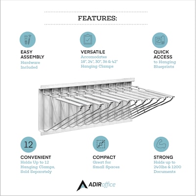 AdirOffice Steel Blueprint Hanging Wall File Rack, White (617-WHI)