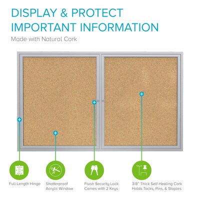 Ghent Cork Enclosed Bulletin Board, Satin Frame, 3H x 4W (PA23648K)