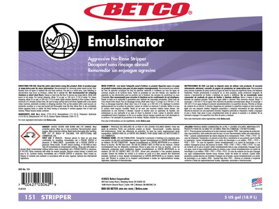Betco Emulsinator Floor Stripper, Sassafras Scent, 5 Gal. (151B500)