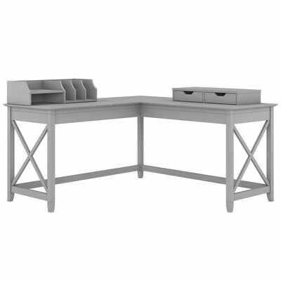 Bush Furniture Key West 60 L-Shaped Desk with Desktop Organizers, Cape Cod Gray (KWS015CG)