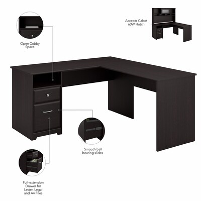 Bush Furniture Cabot 60W L Shaped Computer Desk with Hutch and Drawers, Espresso Oak (CAB046EPO)